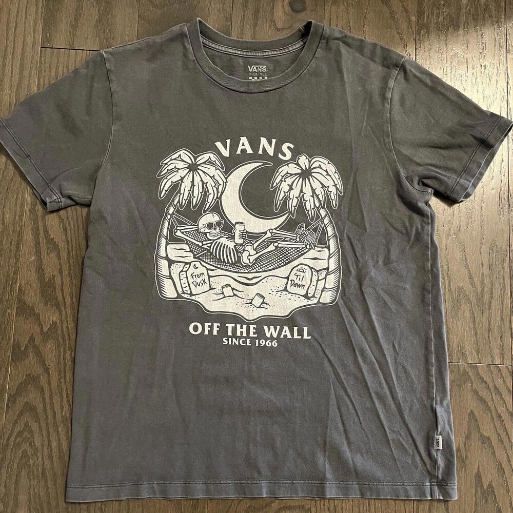 Vans Off The Wall Skeleton Tee Halloween Vintage Look Soft From Dusk TIL Dawn